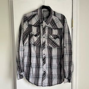 Surplus Blue and Gray Plaid Casual Button Down Shirt